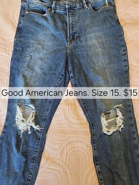Good American Distressed Blue Slim Straight Jeans